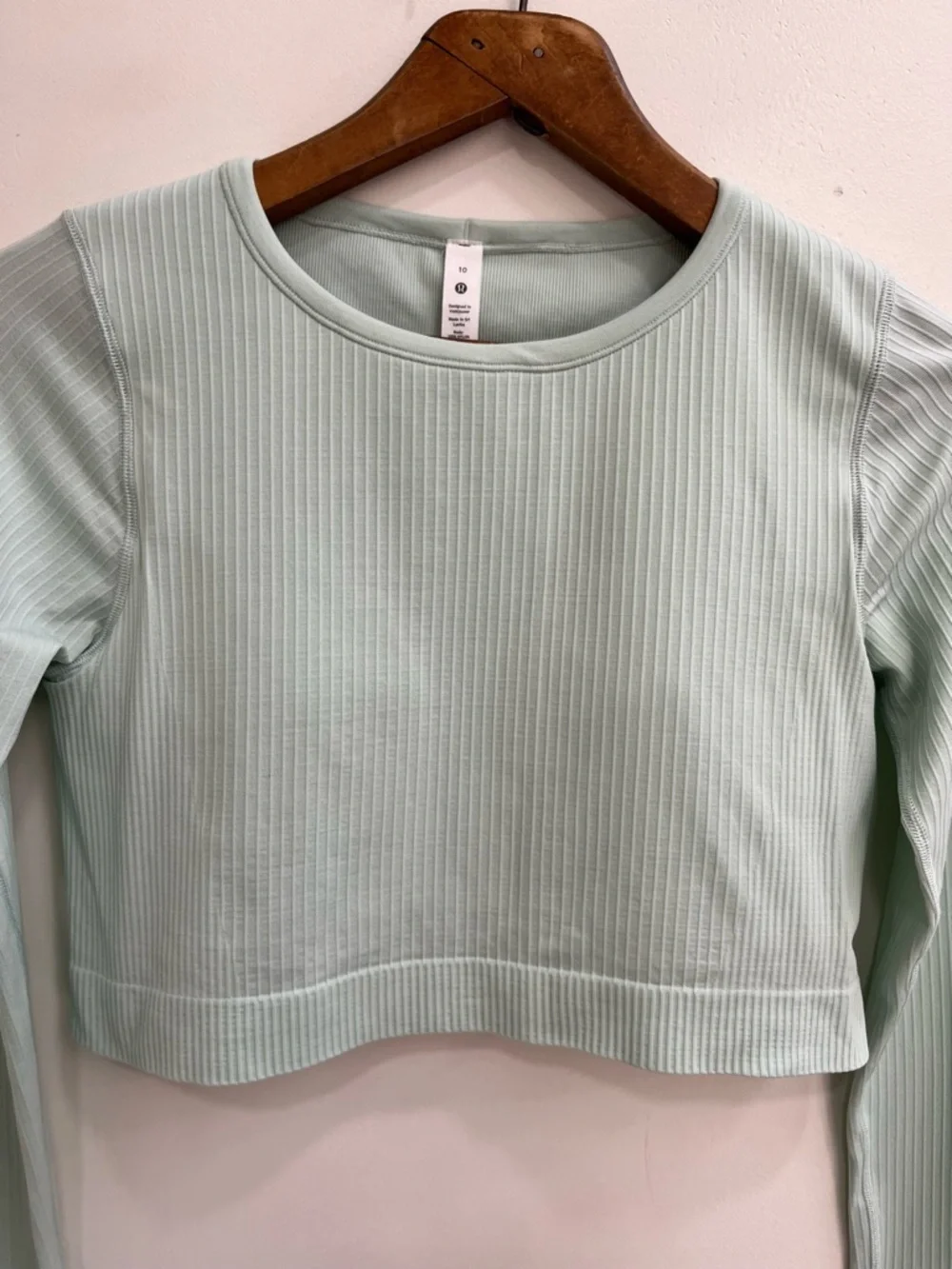Lululemon Ebb to Street Long Sleeve Cropped Top Ribbed In Delicate Mint Size 10